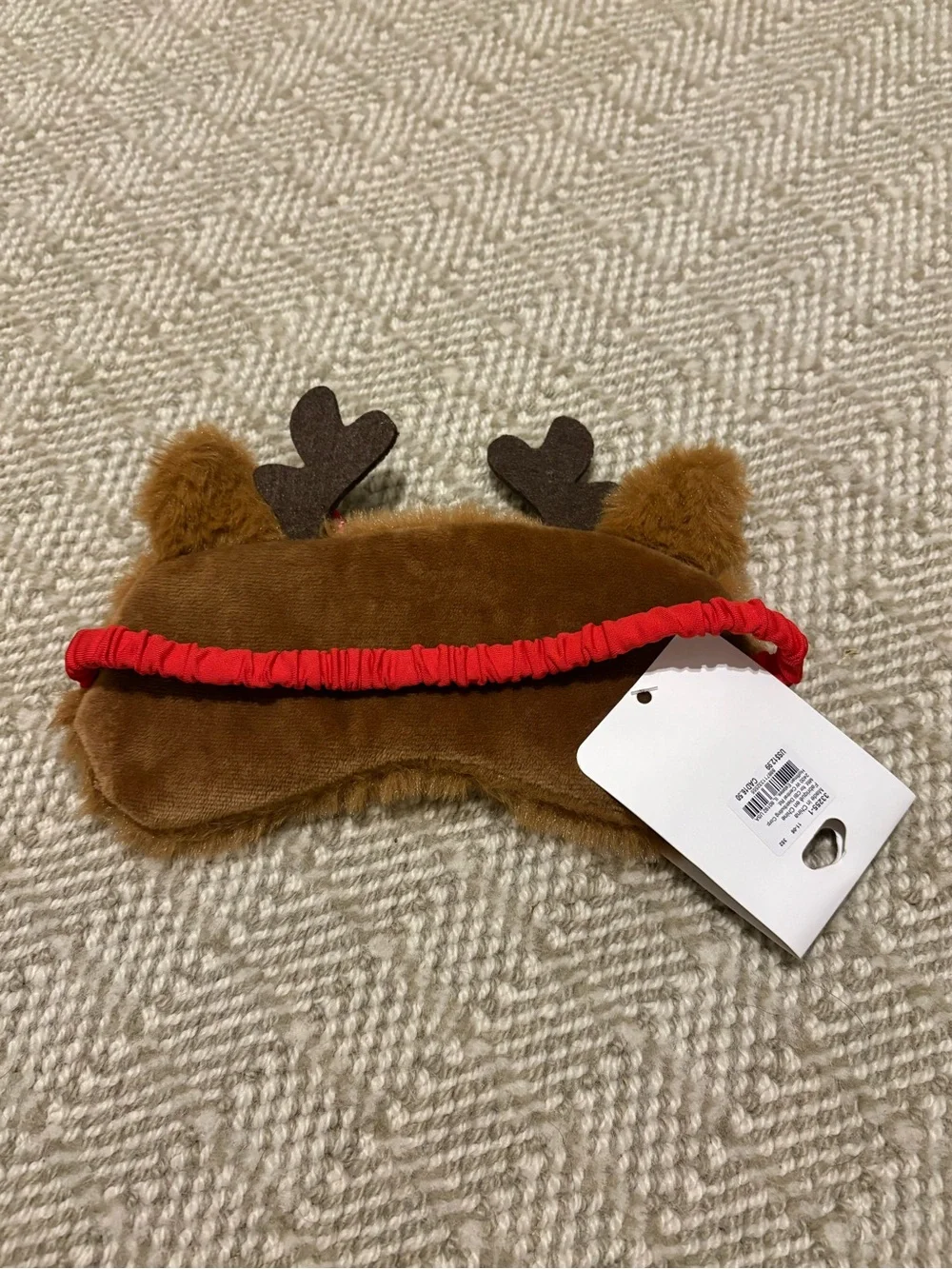 Claire's Brown Furry Reindeer Eye Mask with Red Accent